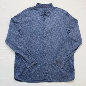 Ted Baker London Button Down Shirt Mens 7 US 3XL Long Sleeve Blue Floral Cotton